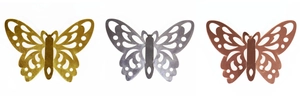 Detailed laser-cut hollow butterfly wall stickers in gold silver and bronze metal finishes