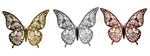 Detailed laser-cut hollow butterfly wall stickers in gold silver and rose gold metal finish