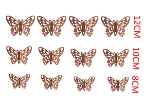 Set of 12 hollow rose gold butterfly wall stickers in three sizes for home party decor