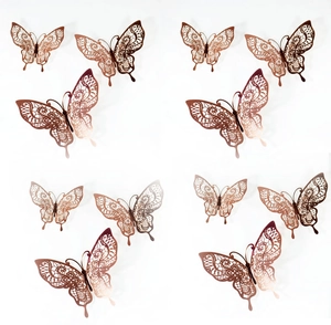 Detailed 3D hollow butterfly stickers in rose gold with laser-cut lace patterns