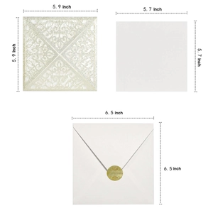 Detailed dimensions of lace wedding invitations set with envelope and glitter cover
