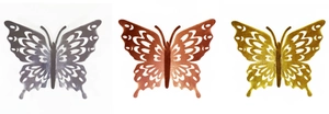 Detailed view of hollow 3D butterfly wall stickers in gold, silver, and rose gold finishes