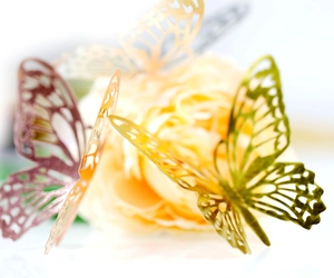 3D metallic hollow butterfly wall decals in gold and rose gold for home decoration