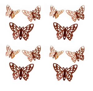 Set of 12 hollow 3D rose gold butterfly wall stickers with various wing patterns
