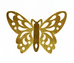 Detailed view of hollow out golden butterfly wall decor with intricate laser cut patterns