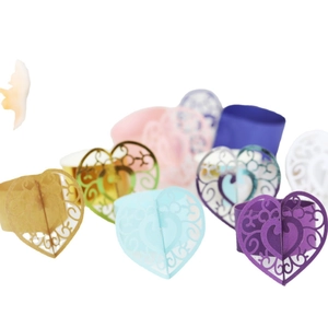 Laser cut heart-shaped hollow paper napkin rings in various pearlescent colors