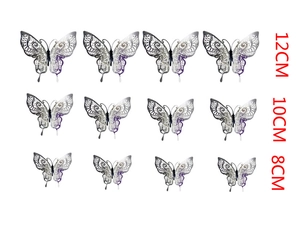 3D silver butterfly wall decals in 12cm, 10cm, 8cm sizes with intricate lace hollow design