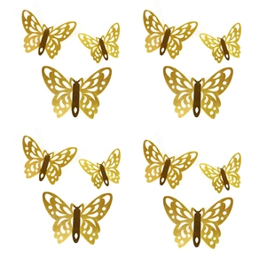 Detailed view of golden hollow butterfly wall stickers with intricate laser-cut patterns