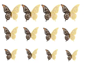 Size guide for 3D hollow butterfly wall stickers showing 12cm 10cm and 8cm dimensions