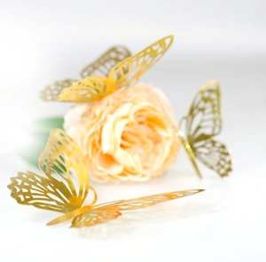 3D hollow golden butterfly wall stickers for party and home decoration in 3 pieces