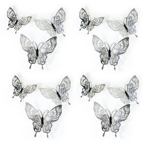 3D Hollow Metallic Texture Butterfly Wall Stickers Artificial Pearl Paper DIY Lace Design Wedding Party Event Home Decoration Ornaments