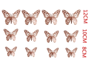 Set of 12 hollow 3D gold butterfly wall stickers in three sizes for party home decor