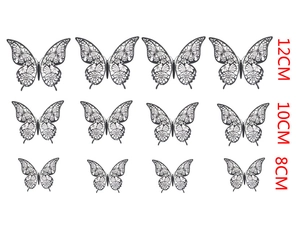 Detailed set of 12 hollow 3D butterfly wall stickers in three sizes 12cm 10cm 8cm