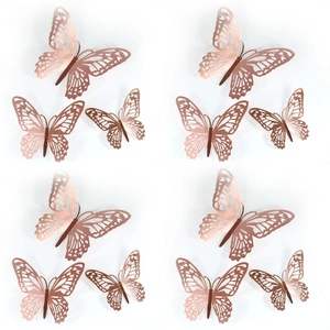 3D hollow rose gold butterfly wall stickers with intricate patterns for party decor