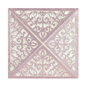 Elegant pink glitter laser cut wedding invitation card with European lace flower pattern