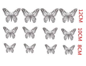 12-pack hollow butterfly wall stickers in silver metallic finish with mixed sizes