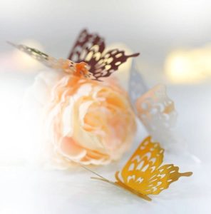 3D hollow metallic paper butterflies in gold, rose gold and silver for home wall decor