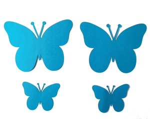 3D sky blue butterfly wall stickers set with symmetrical wings on a white background