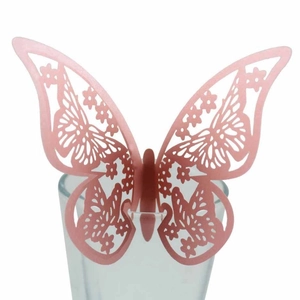 Stickers muraux papillons 3D ajourés en papier nacré rose pour décoration de fête