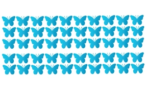 Macro view of bright blue 3D butterfly wall stickers in a neat rows for home decoration