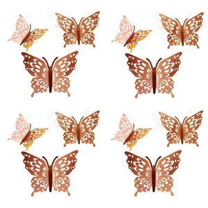 Set of 12 3D hollow rose gold butterfly wall stickers with mirror finish in 3 sizes
