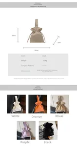 Gedetailleerde maattabel en kleuropties voor de minimalistische canvas bucketbag met koord