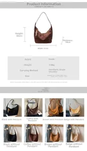 Detailed size specifications and color options for the large faux suede hobo bag