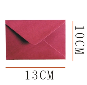 Detailed size view of dark burgundy pearlescent paper envelope showing 13cm by 10cm dimensions