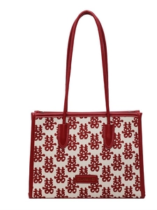 Red and beige wedding tote bag with traditional Chinese Double Happiness pattern