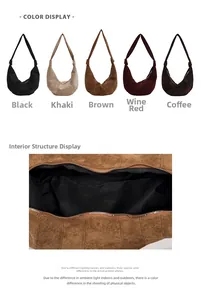 Detail display of five corduroy hobo bag colors and internal spacious structure