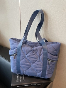 Women Quilted Tote Bag Nylon Large Capacity Rhombic Pattern Shoulder Bag Padded Commuter Casual Handbag Daily Use Solid Color