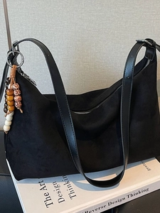 Sac Ravioli en Cuir PU Grande Capacité pour Femmes Sac Bandoulière Hobo Vintage Avec Pendentif en Perles de Bois