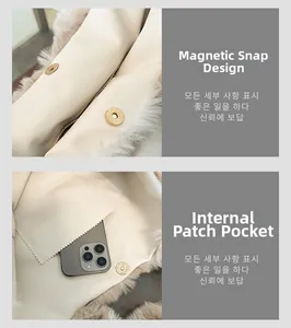 Détail du cabas en peluche avec fermoir magnétique et poche intérieure pour téléphone