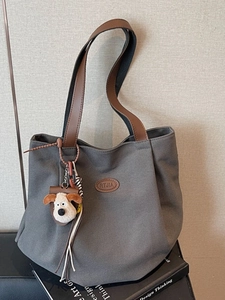 Women Large Capacity Canvas Tote Bag Contrast Leather Handle Pleated Shoulder Bag Casual Daily Shopper Purse For Work School