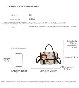 Tableau des tailles du sac en PU polyvalent avec mesures et comparaison de smartphones
