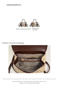 Compartiments internes d'un sac vintage avec doublure rayée et poche zippée