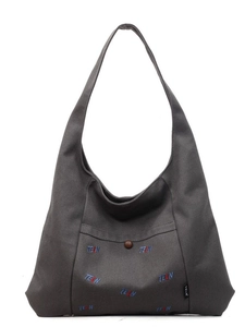 Dunkelgraue Canvas-Einkaufstasche für Damen mit Stickerei und großem Fassungsvermögen