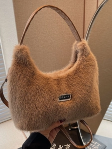 Sac Bandoulière en Peluche pour Femmes Automne Hiver Décontracté Poilu Dumpling Hobo Main Doux en Fausse Fourrure Épaule