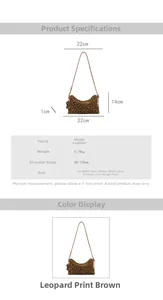 Detailed size specifications for the leopard print suede crossbody crescent bag