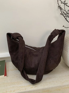 Large Capacity Vintage PU Pleated Crossbody Bag For Women Suede Texture Hobo Shoulder Bag Commute Messenger Bag