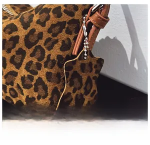 Close-up of leopard print handbag detail featuring a stylish star-shaped bag charm