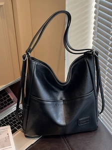 Vintage Large Capacity PU Leather Tote Backpack For Women Retro Solid Color Multifunctional Shoulder Bag Commuting Work