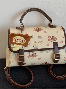 Sac à Dos Multifonctionnel en Cuir PU pour Femmes Imprimé Chien de Dessin Animé Sac à Bandoulière Avec Pendentif Ourson Style Preppy