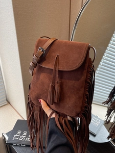Sac Bandoulière Femme Bohème Rétro à Franges en Cuir PU Givré Style Daim à Gland Petit Sac à Rabat Téléphone