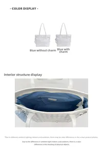 Détails du sac fourre-tout rayé avec doublure bleue et poche intérieure zippée
