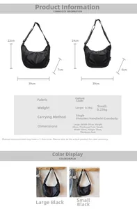 Size chart detail of waterproof oxford nylon crossbody bag with dimensions and weight info