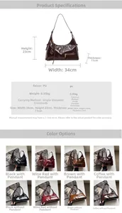 Tableau des tailles et sélection de couleurs pour ce sac hobo vintage en cuir PU élégant