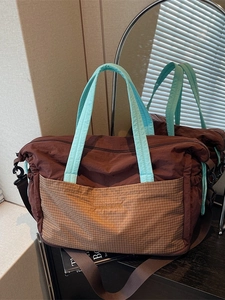 Large Capacity Canvas Tote Bag Women Fashion Checkered Contrast Travel Crossbody Shoulder Bag Versatile Casual Storage Handbag