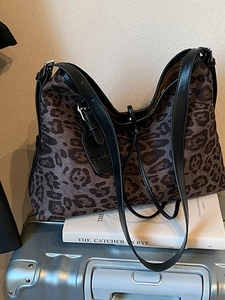 Vintage Leopard Print Tote Bag For Women Large Capacity PU Leather Printed Shoulder Bag Retro Casual Travel Commute Handbag