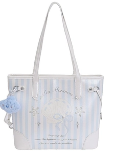 Sac fourre-tout rayé avec motifs marins et charme nuage bleu sur fond blanc